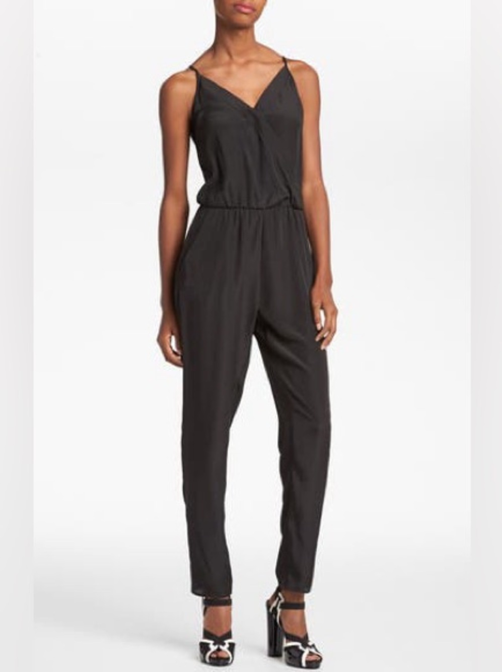 RBL Tatoo Sleeveless Faux Wrap Jumpsuit Black Size Large